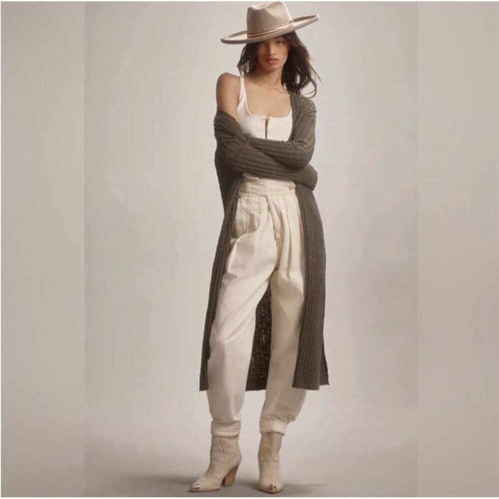 Pilcro Anthropologie Gauzy Duster Cardigan Distressed Sweater in Moss Size XXS